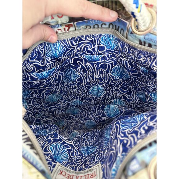 Rare Tricia Deck Nantucket License Plate Tote - Nautical Rope Handle Bag - Picture 4 of 12